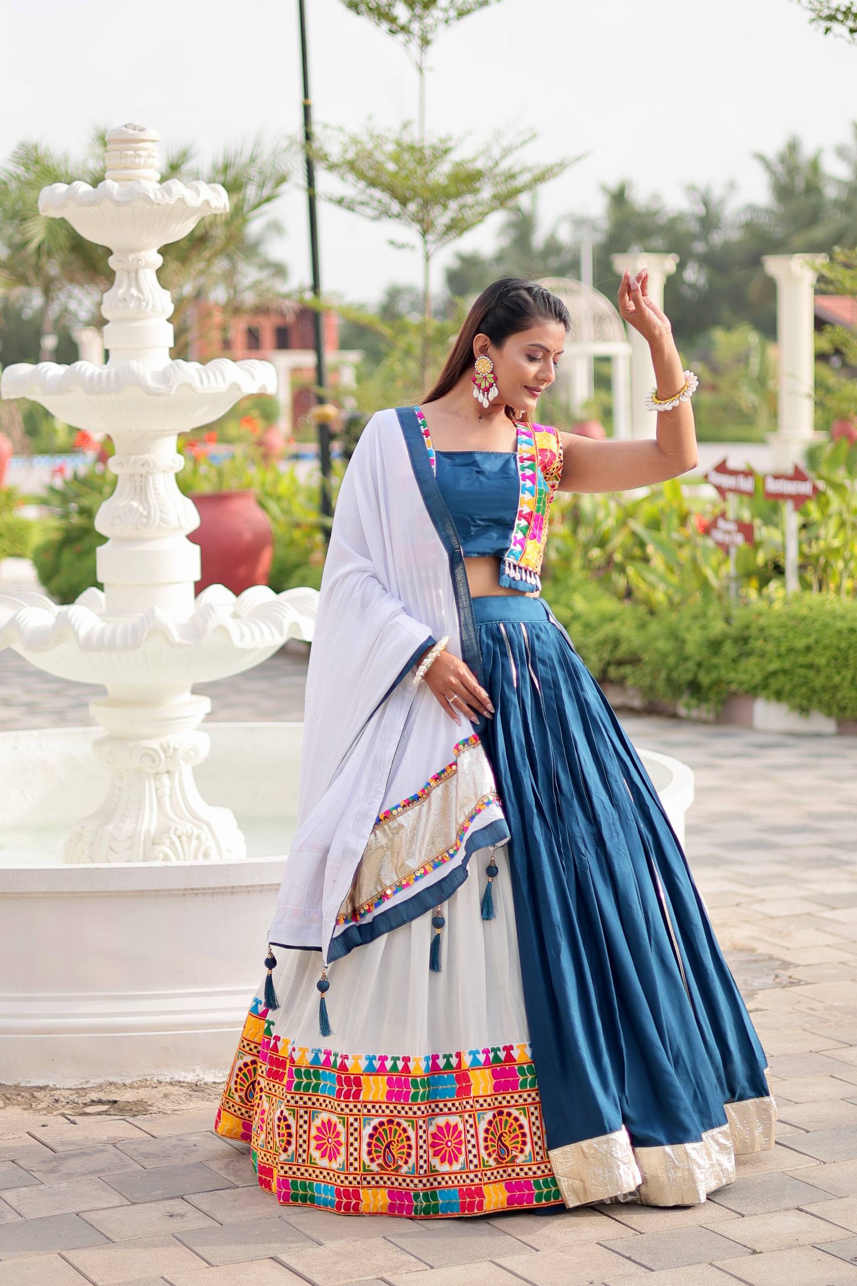Pure Cotton Navratri Lehenga Choli Set with Heavy Gamathi Work & 6-Meter Flair